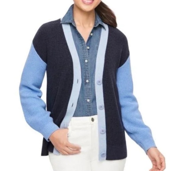 Talbots Sweaters - Talbots Pima Cotton Colorblock Shaker Stitch Button Front Knit Cardigan Size M